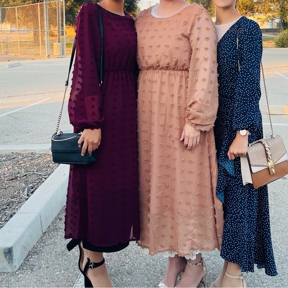 Burgundy Swiss Dot Dress - Picture 2 of 3